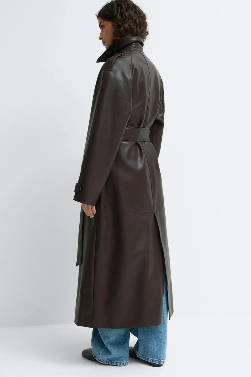 Belted pu trench coat