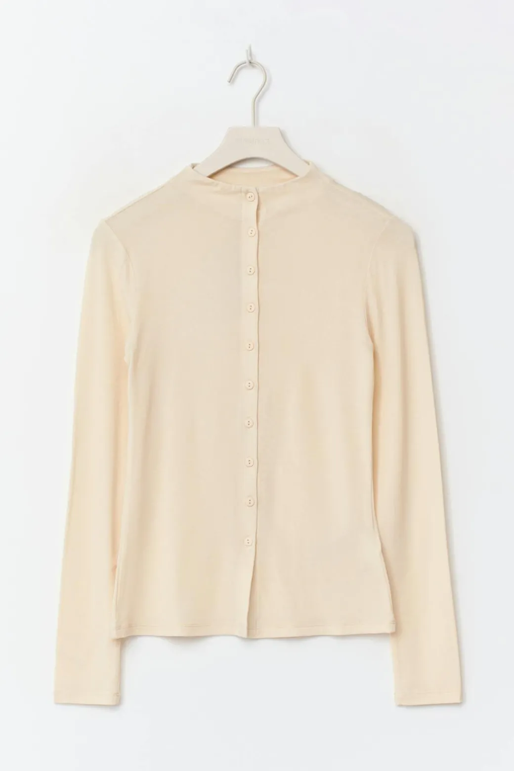 Button down funnel neck top