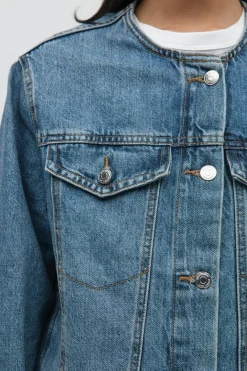 Collarless denim jacket