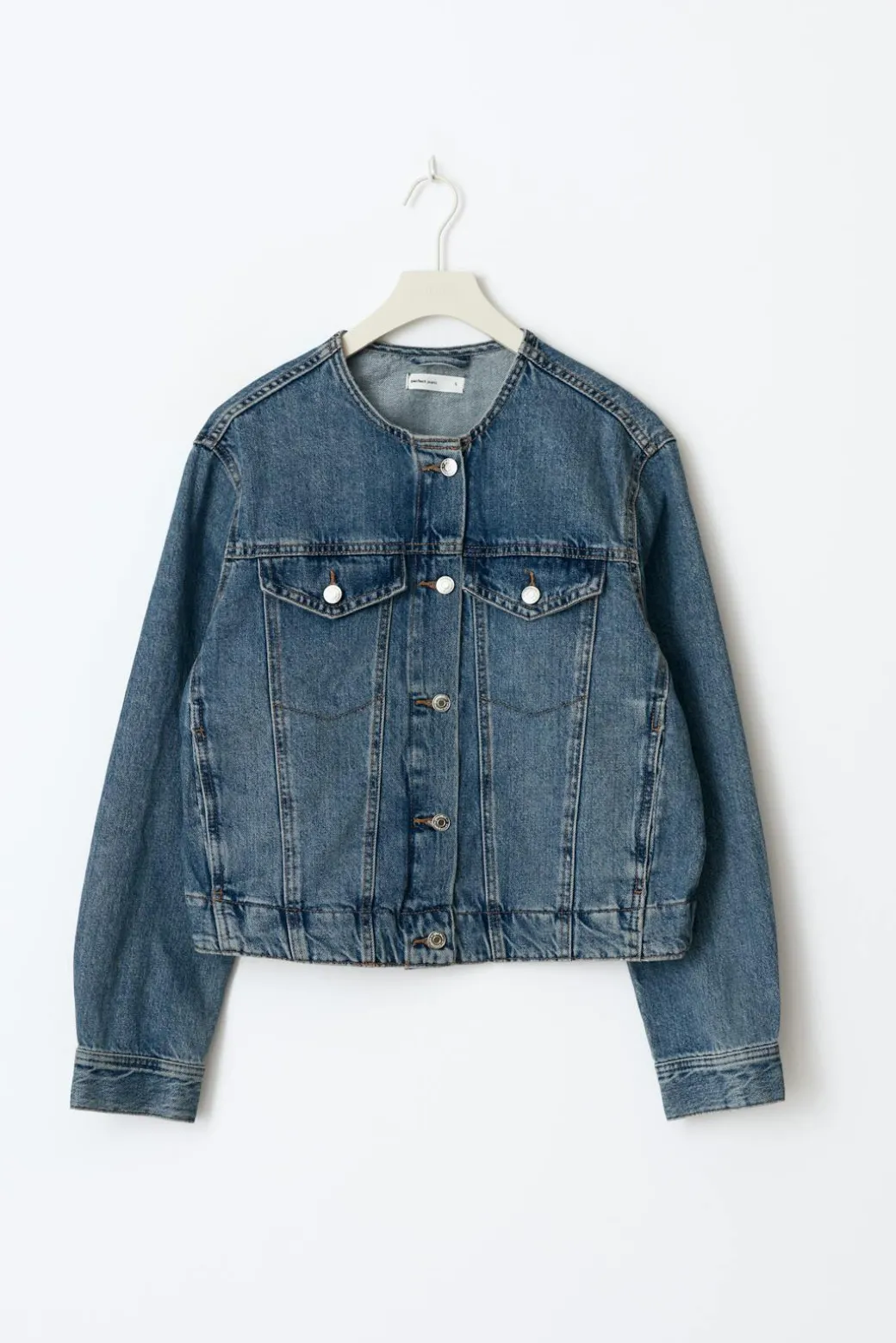 Collarless denim jacket