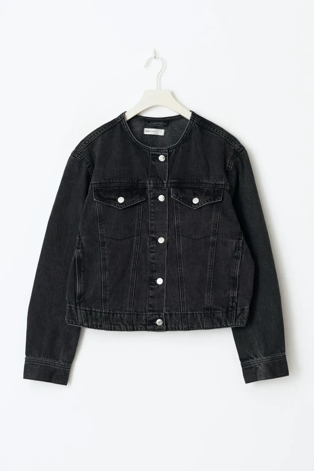 Collarless denim jacket