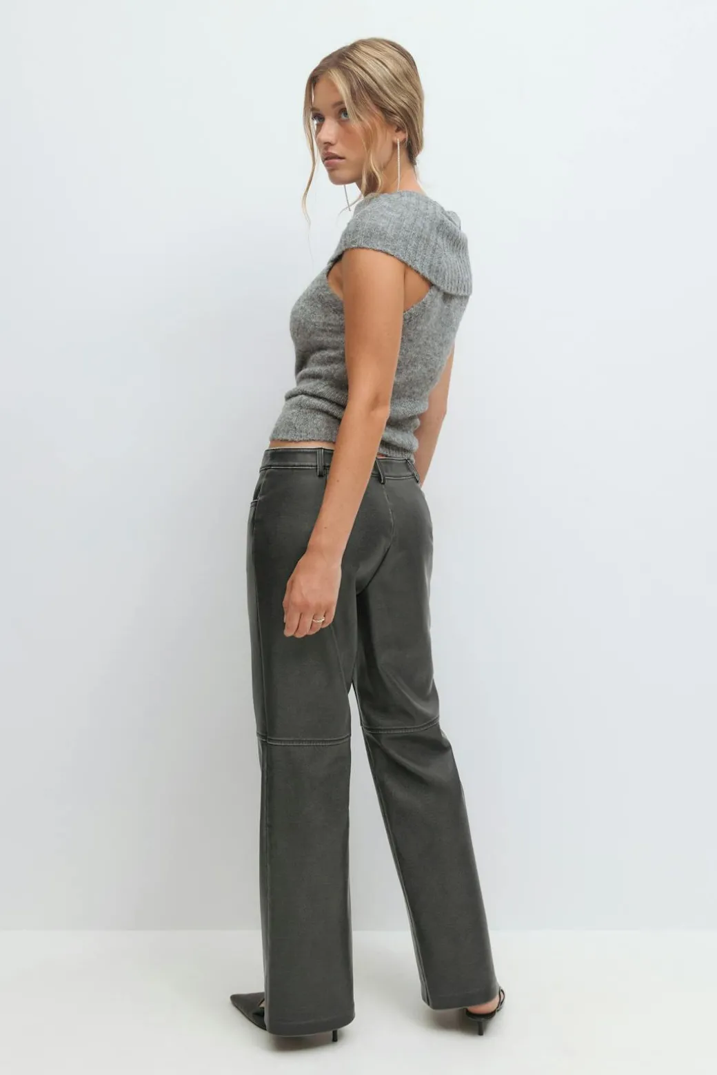 Distressed pu trousers