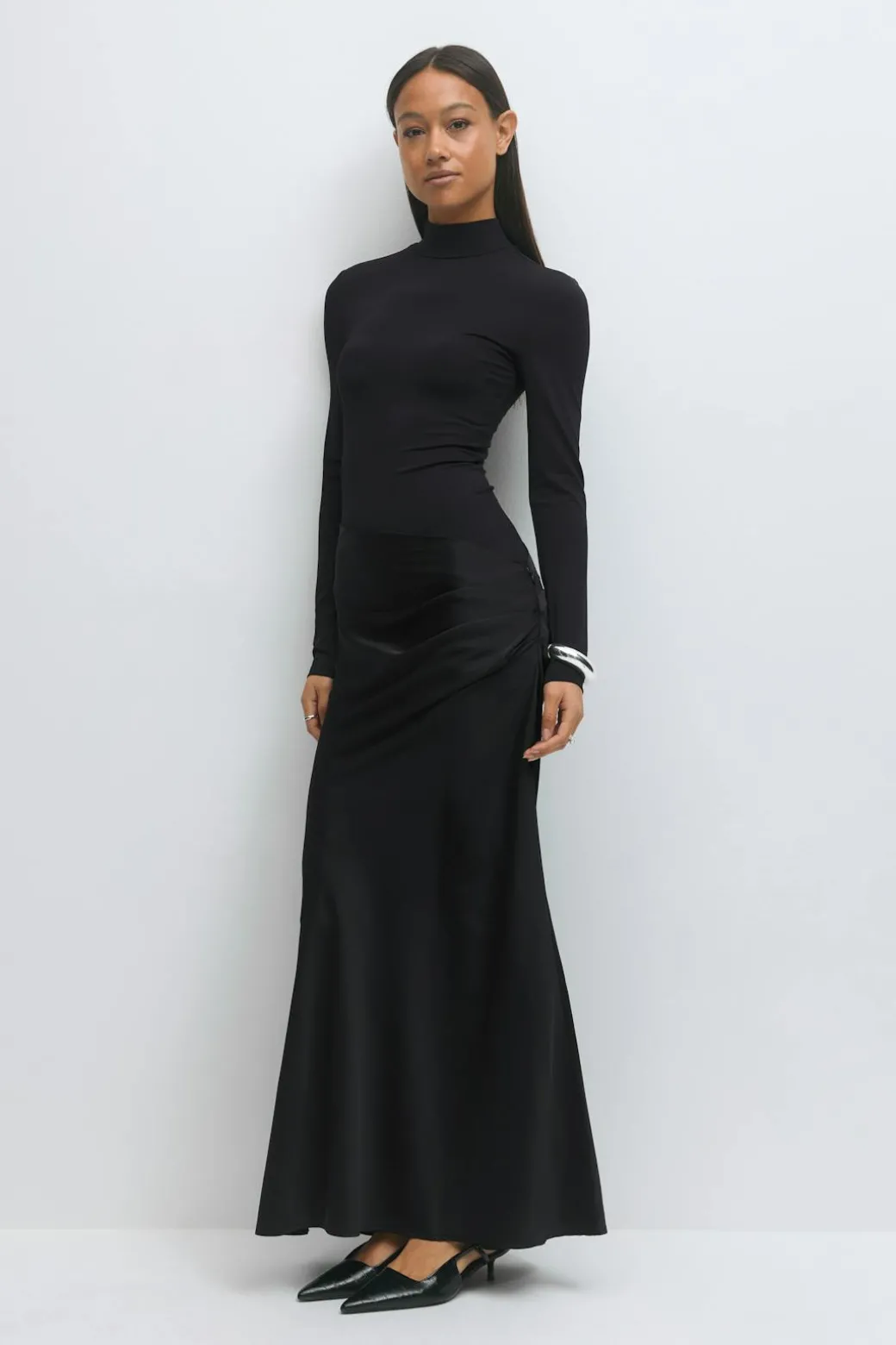Draped satin maxi dress