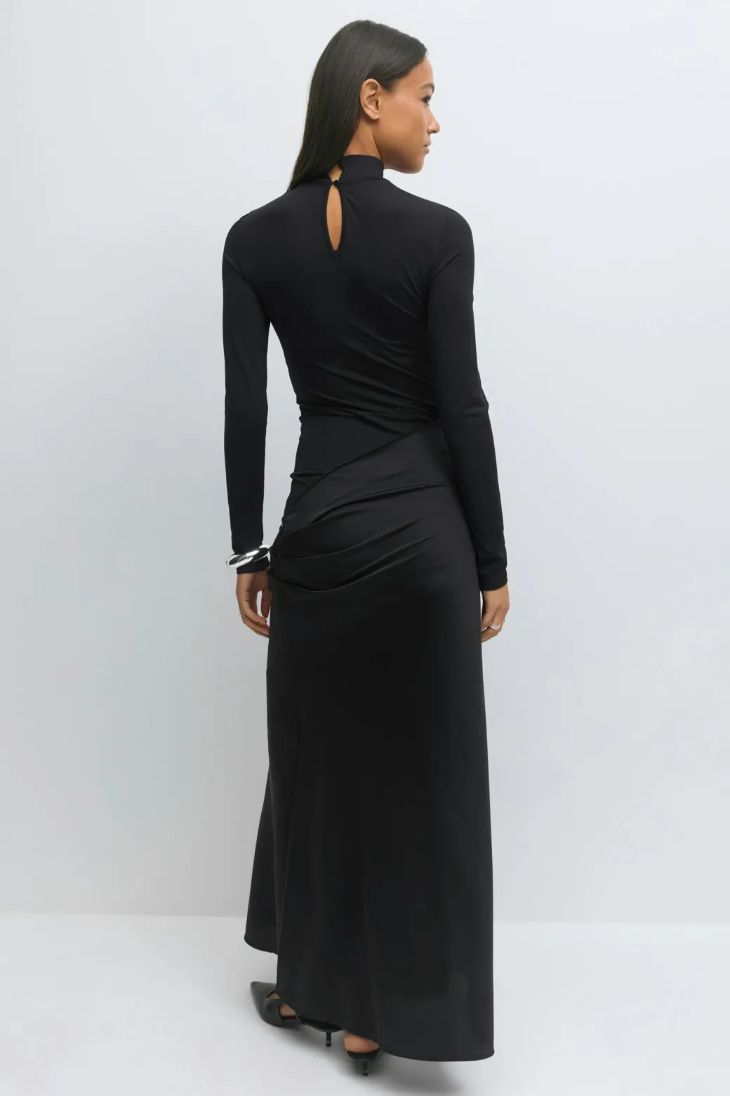 Draped satin maxi dress
