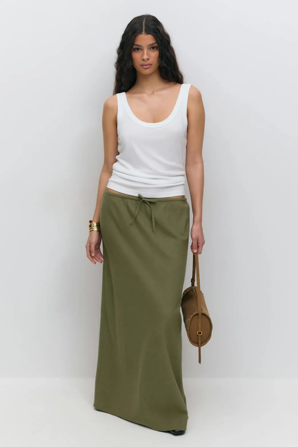 Drawstring maxi skirt