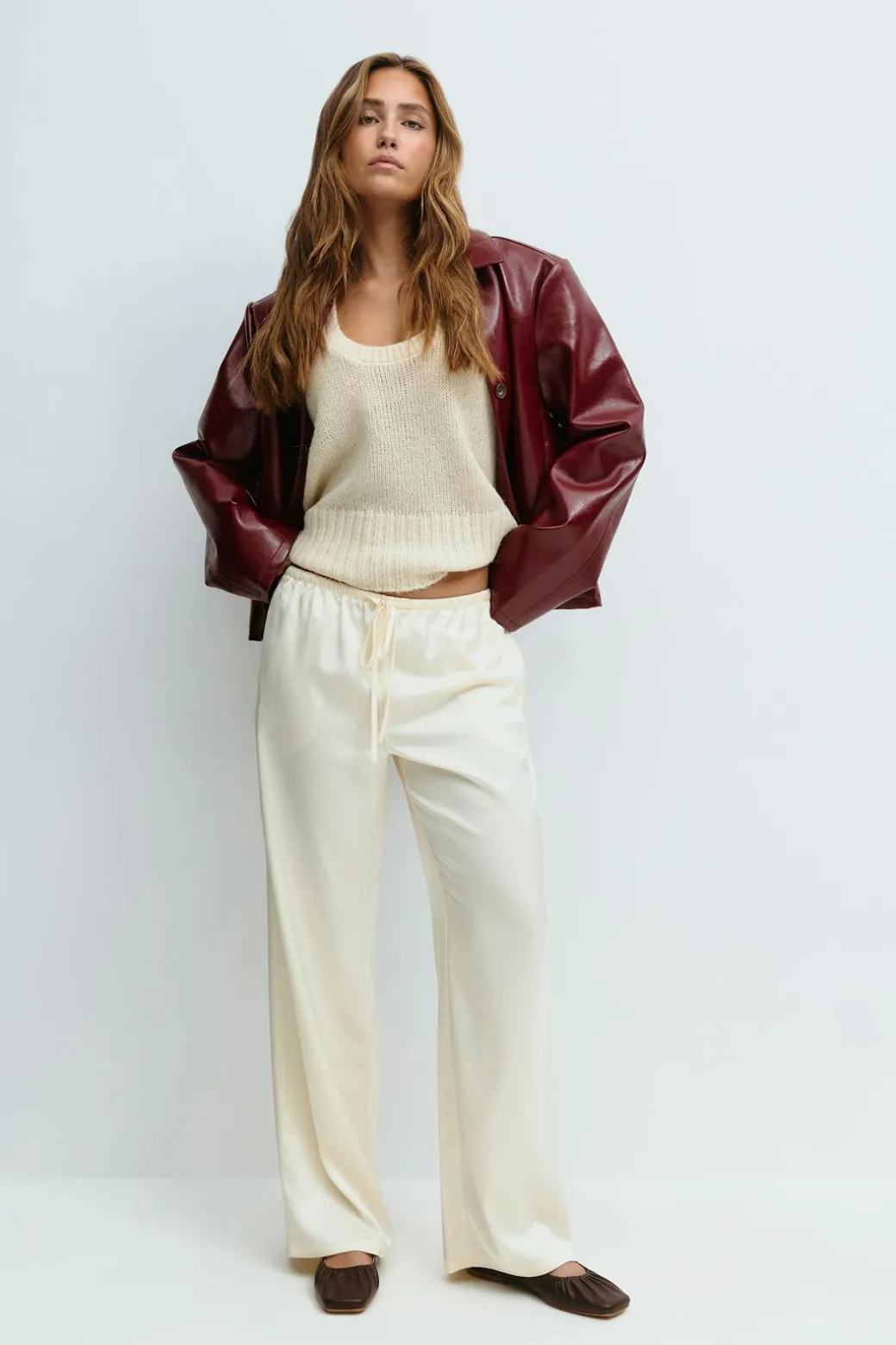 Drawstring satin trousers