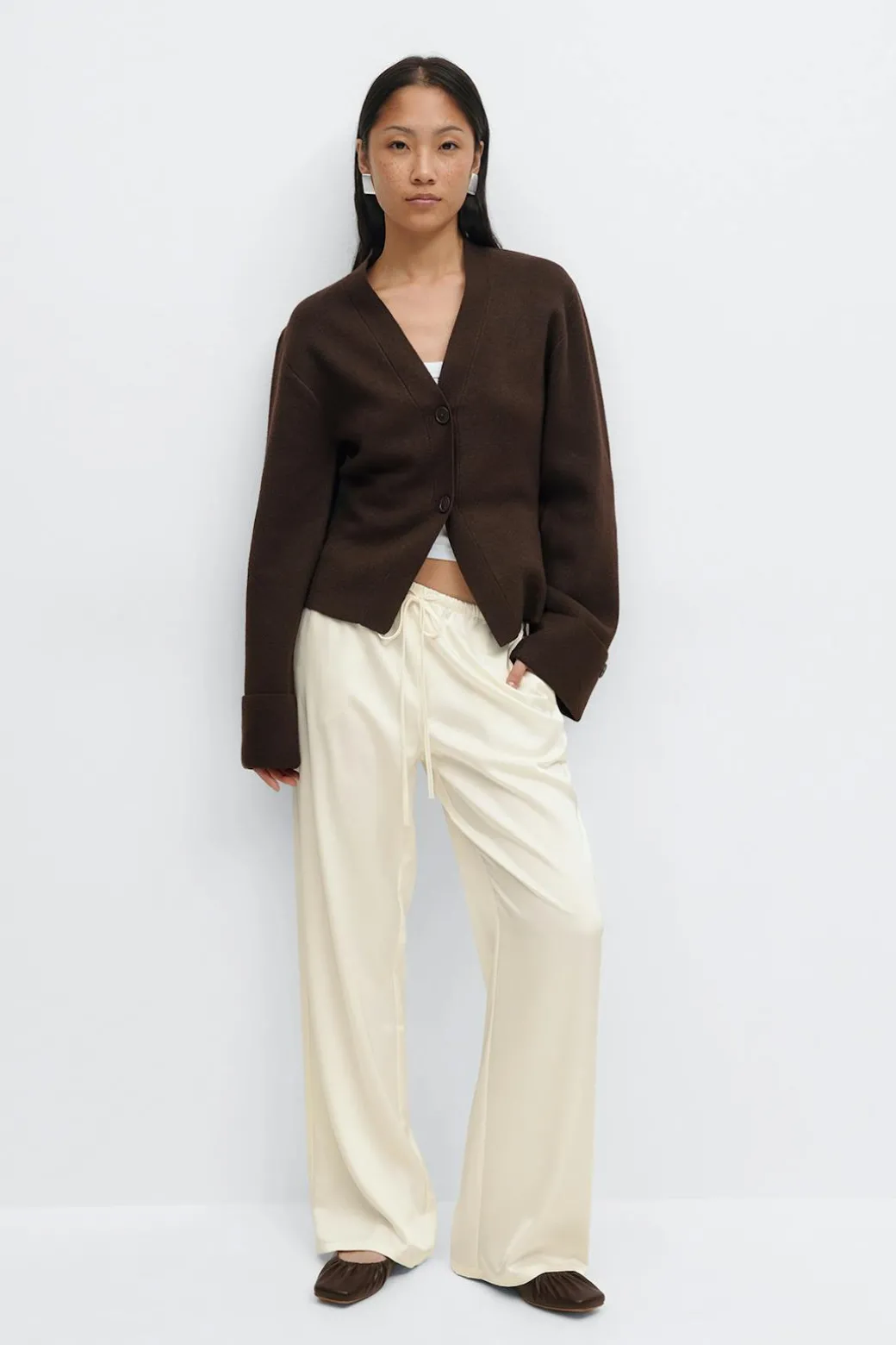 Drawstring satin trousers