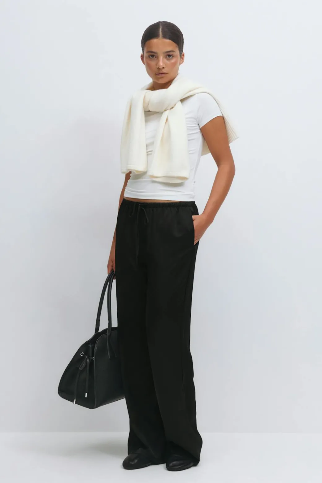 Drawstring satin trousers