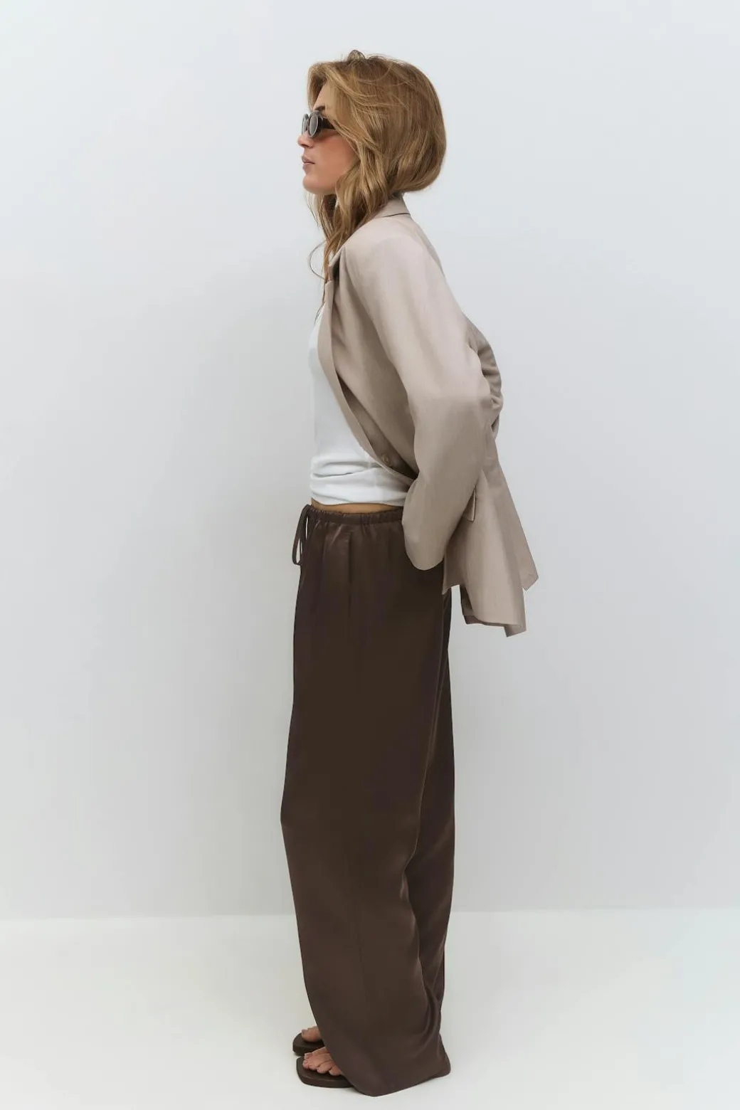 Drawstring satin trousers