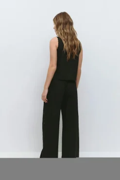 Embroidery poplin trousers