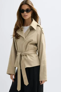 Faux suede belted jacket