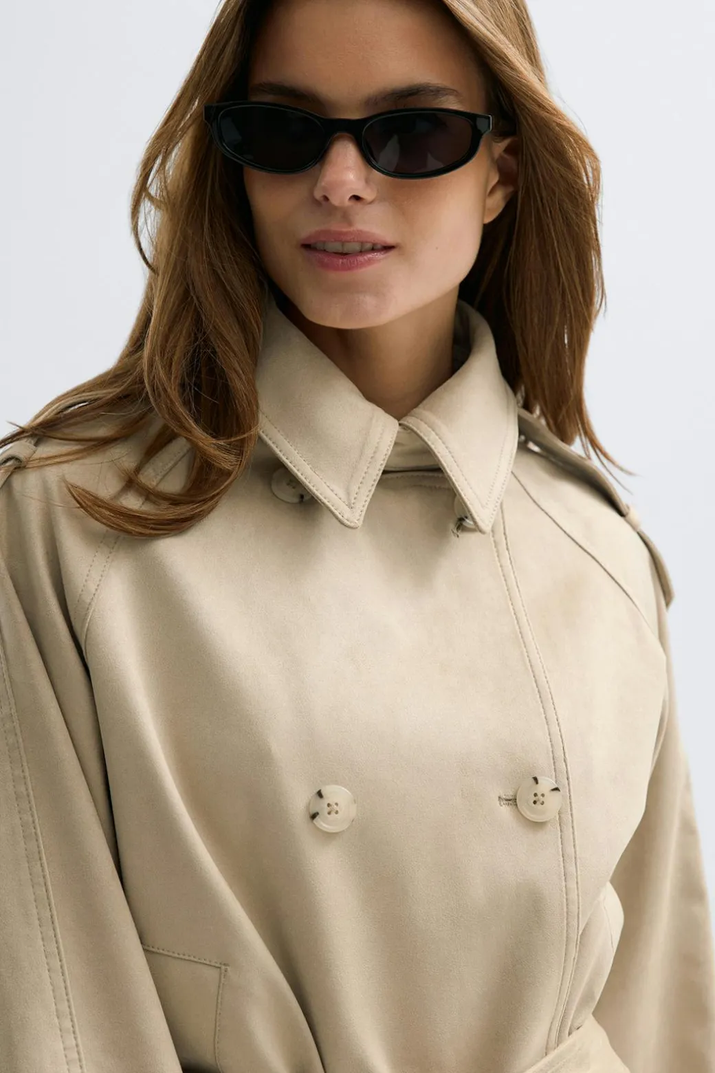 Faux suede belted jacket