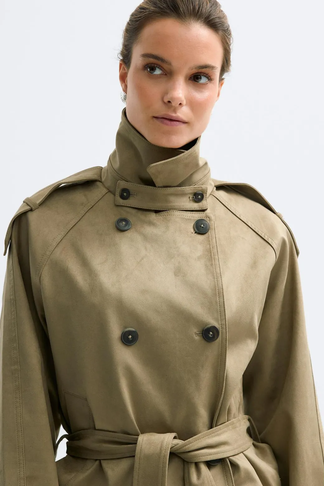Faux suede belted jacket