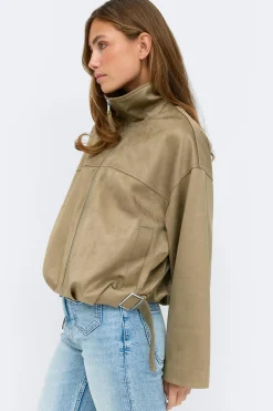 Faux suede high neck jacket