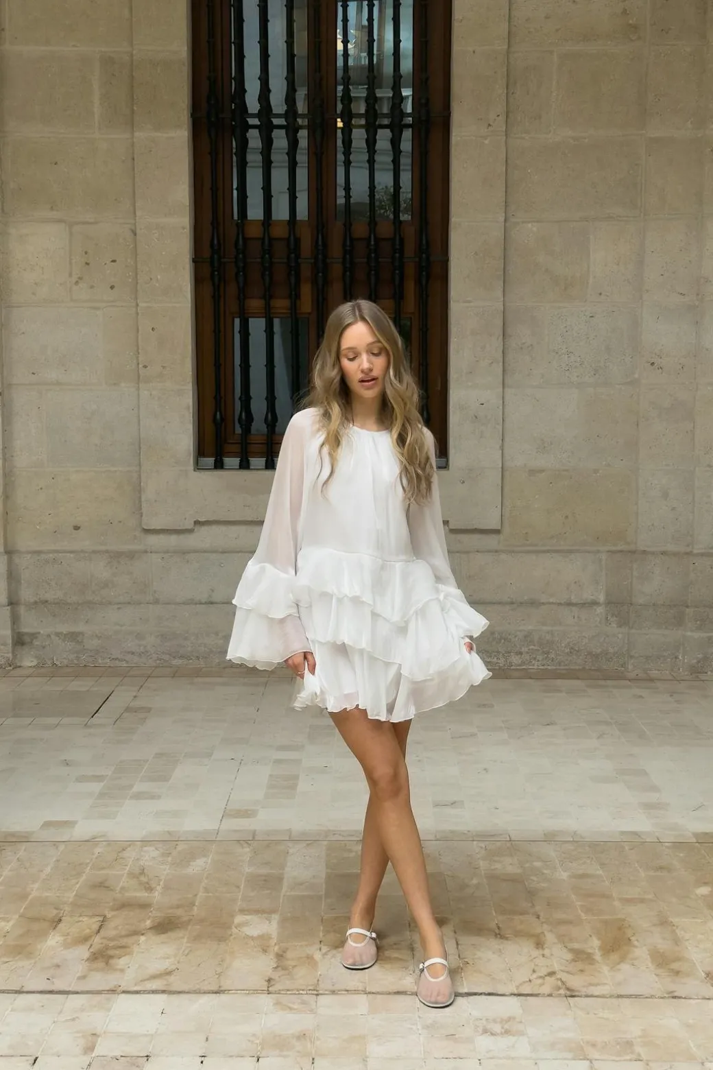 Flowy frill mini dress