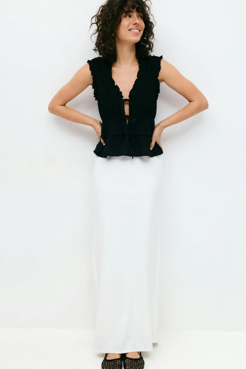 Frill tie front top