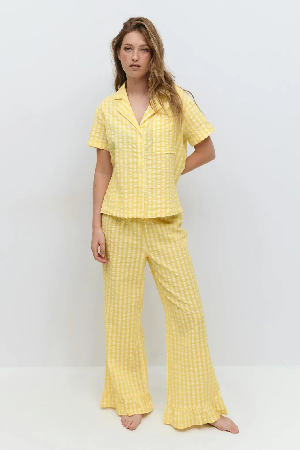Gingham seersucker trousers