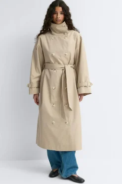 High neck cotton trench coat