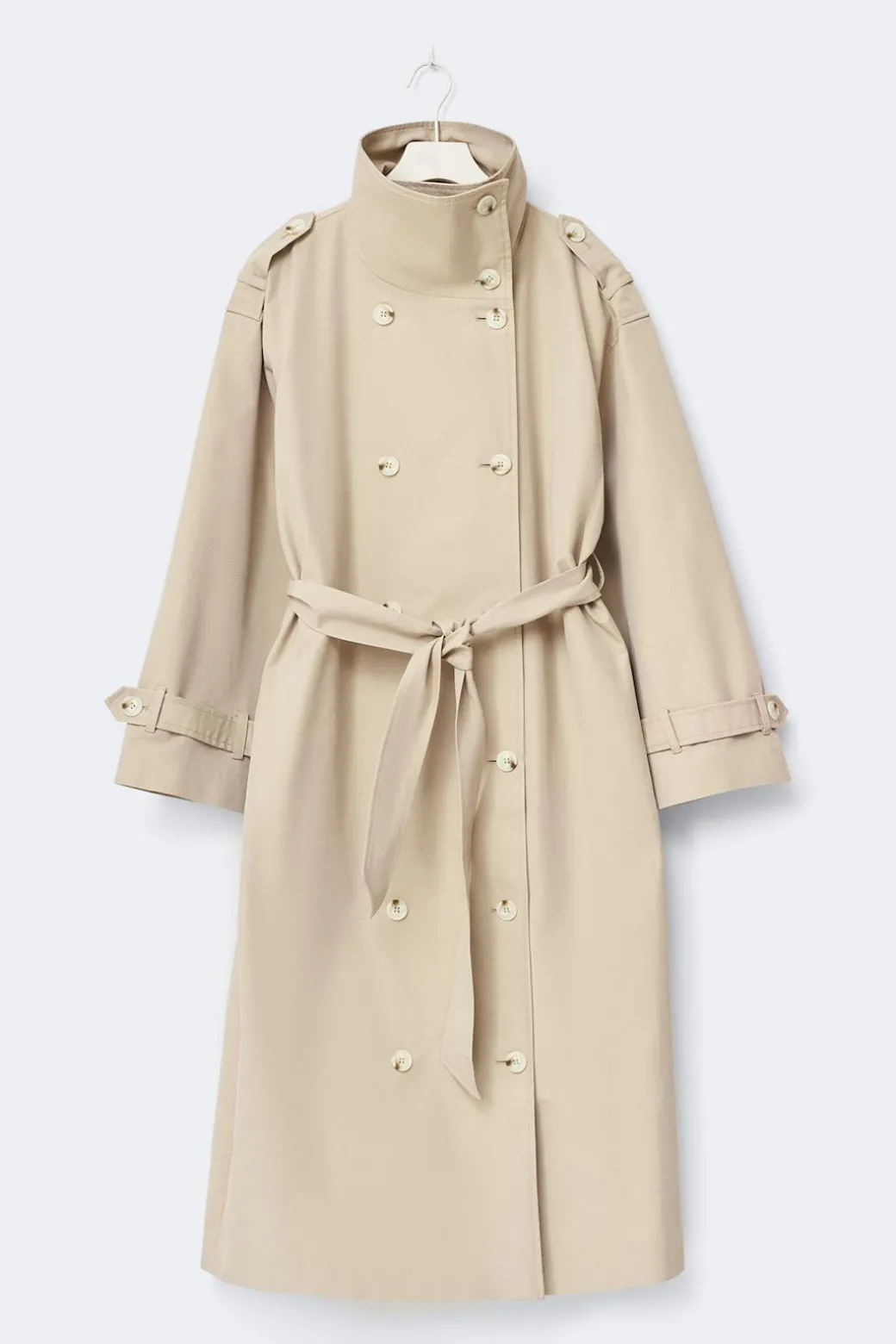 High neck cotton trench coat