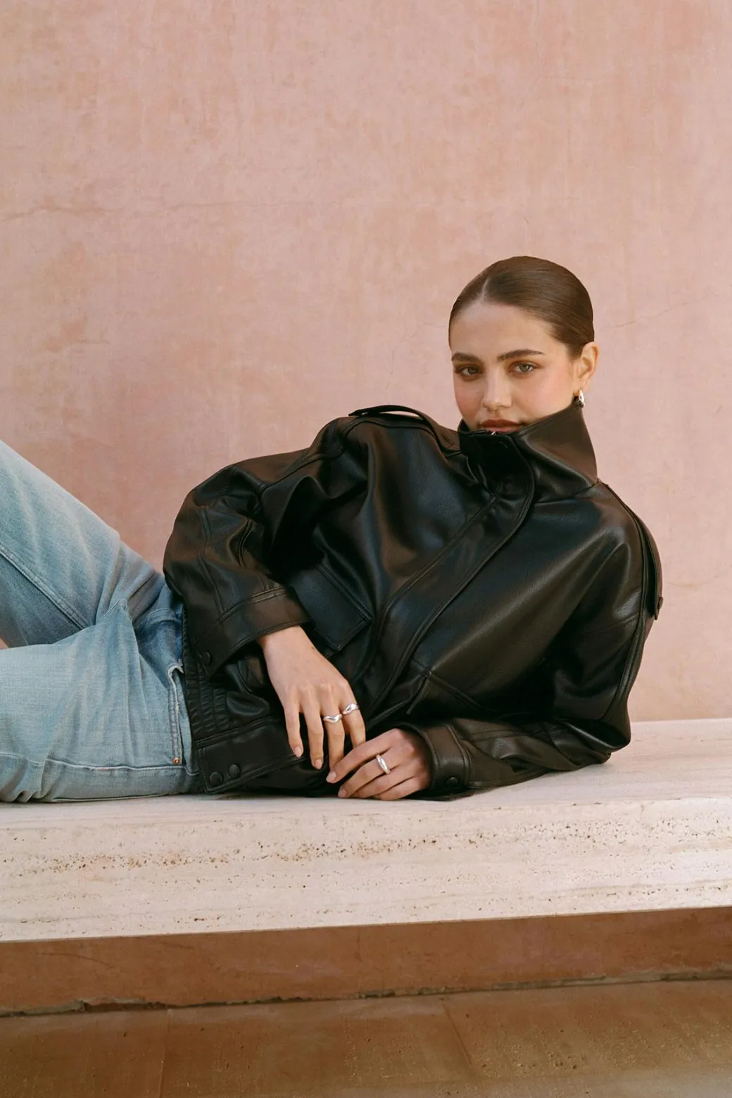 High neck pu jacket