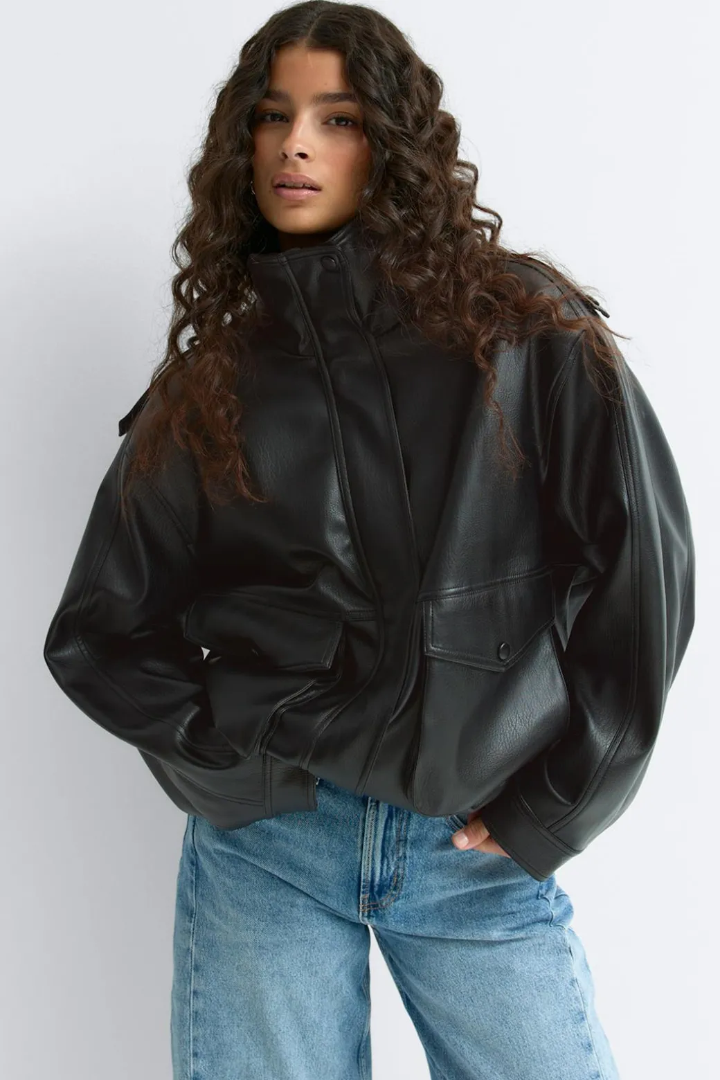 High neck pu jacket