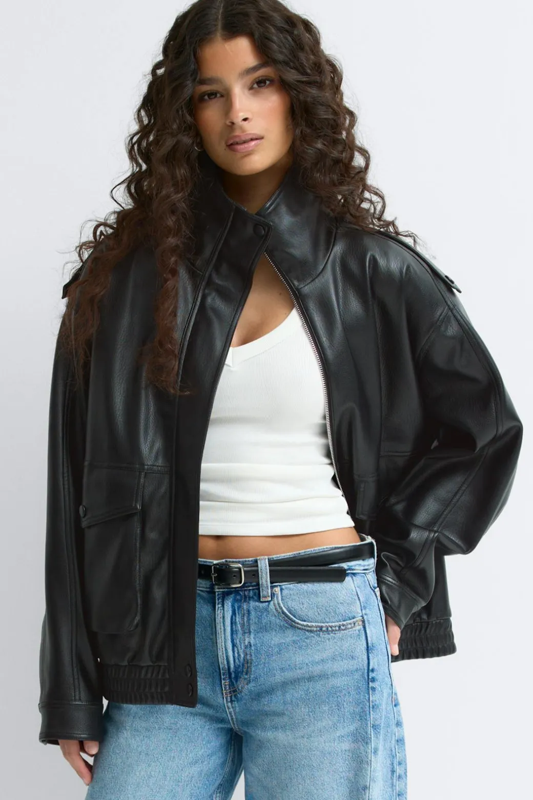 High neck pu jacket