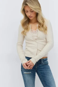 14+ 2 in 1 lace rib cardigan