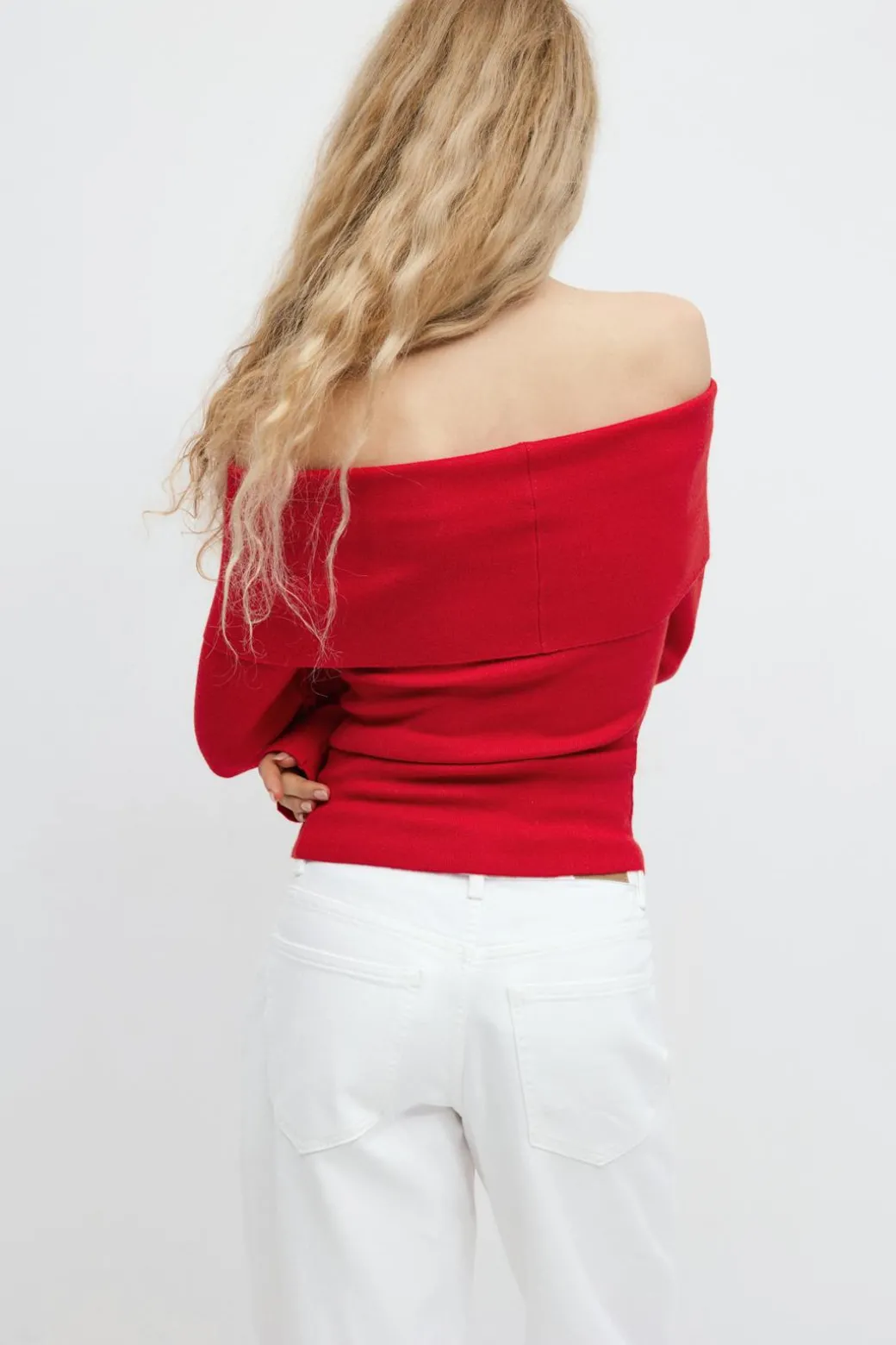 Knitted off shoulder top