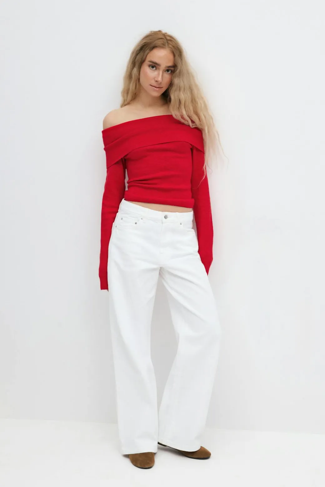 Knitted off shoulder top