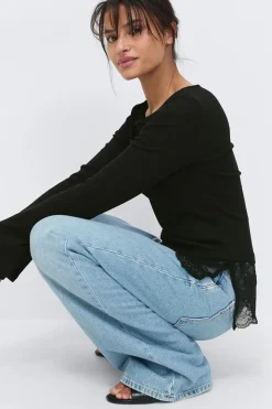 Lace detail boatneck top