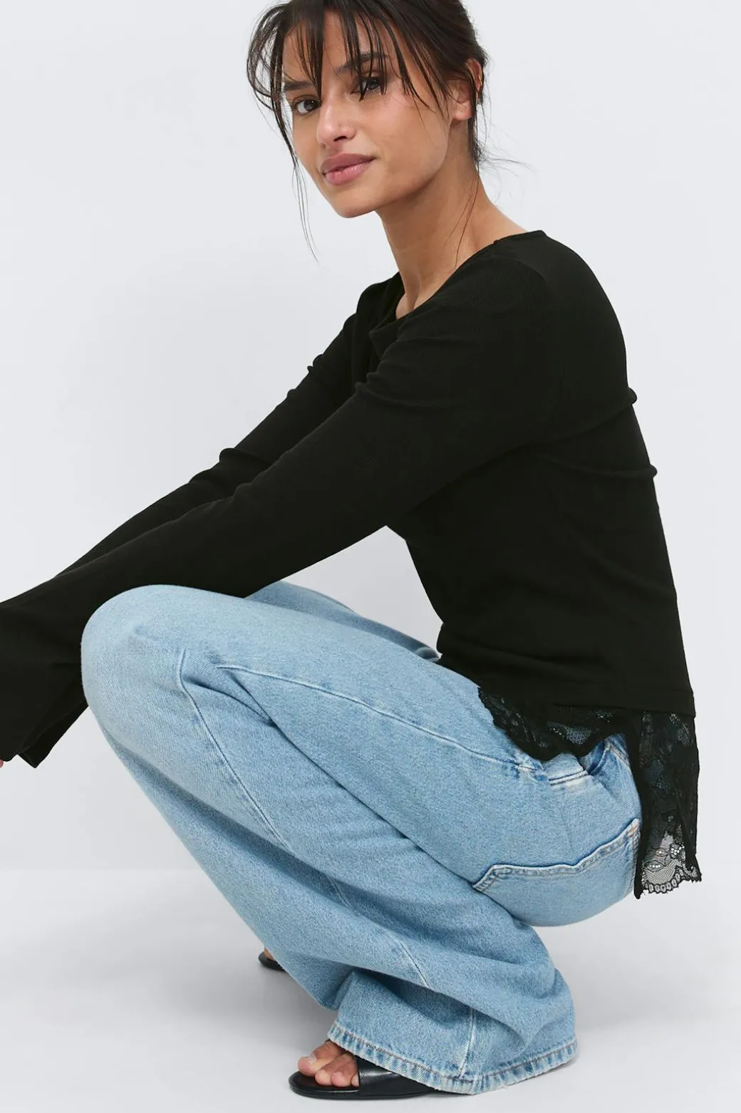 Lace detail boatneck top