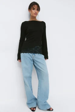 Lace detail boatneck top