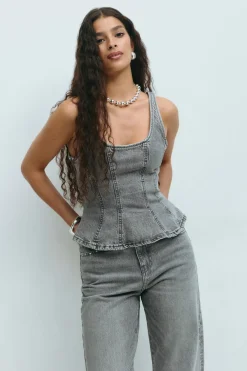 Lacing peplum denim top
