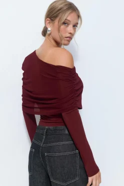 Off shoulder mesh top