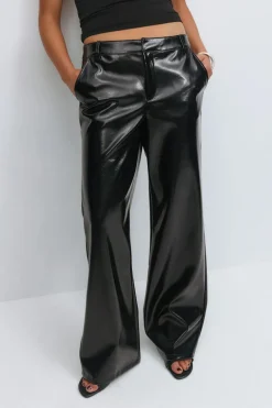 Patent pu straight trousers