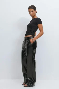 Patent pu straight trousers