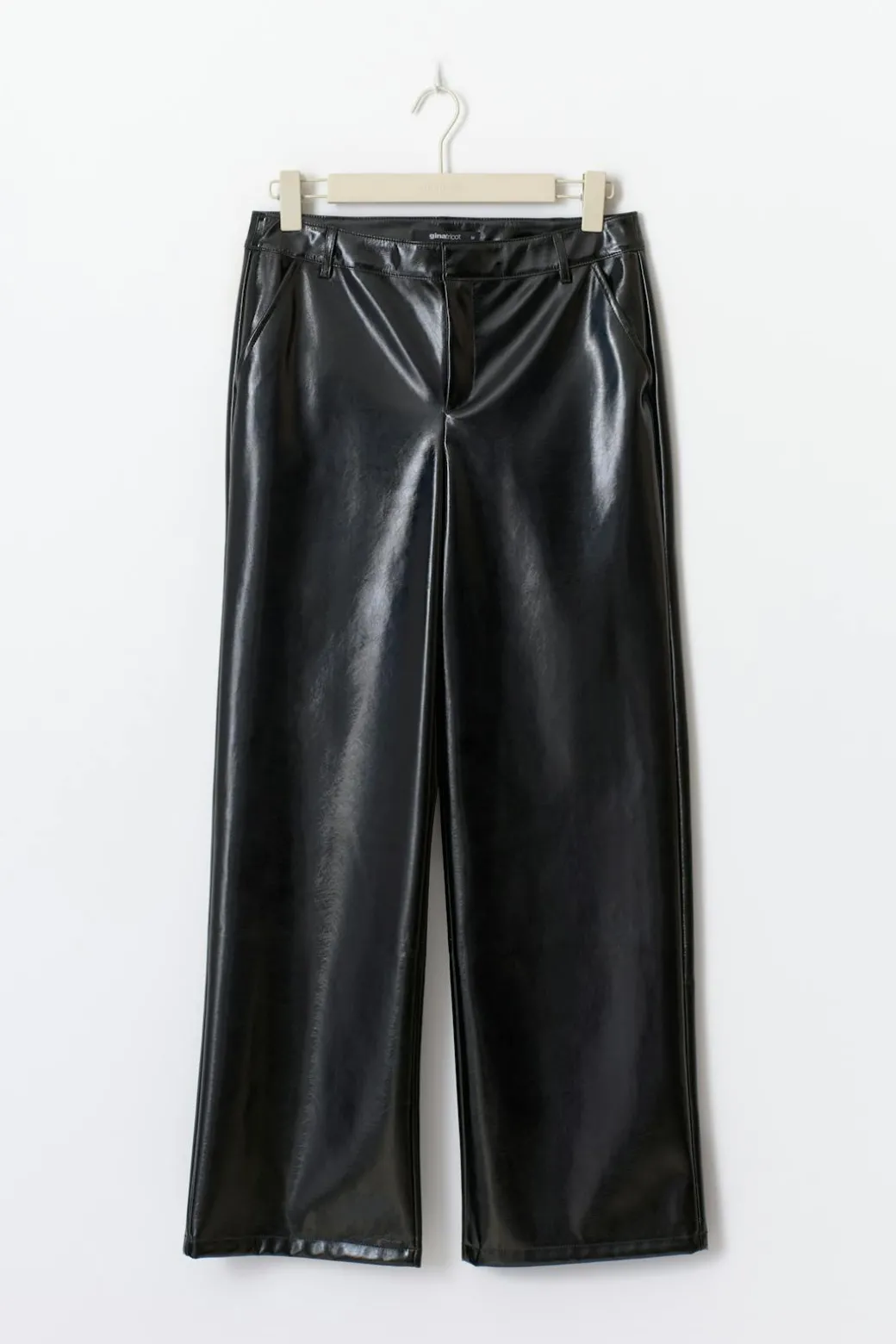 Patent pu straight trousers