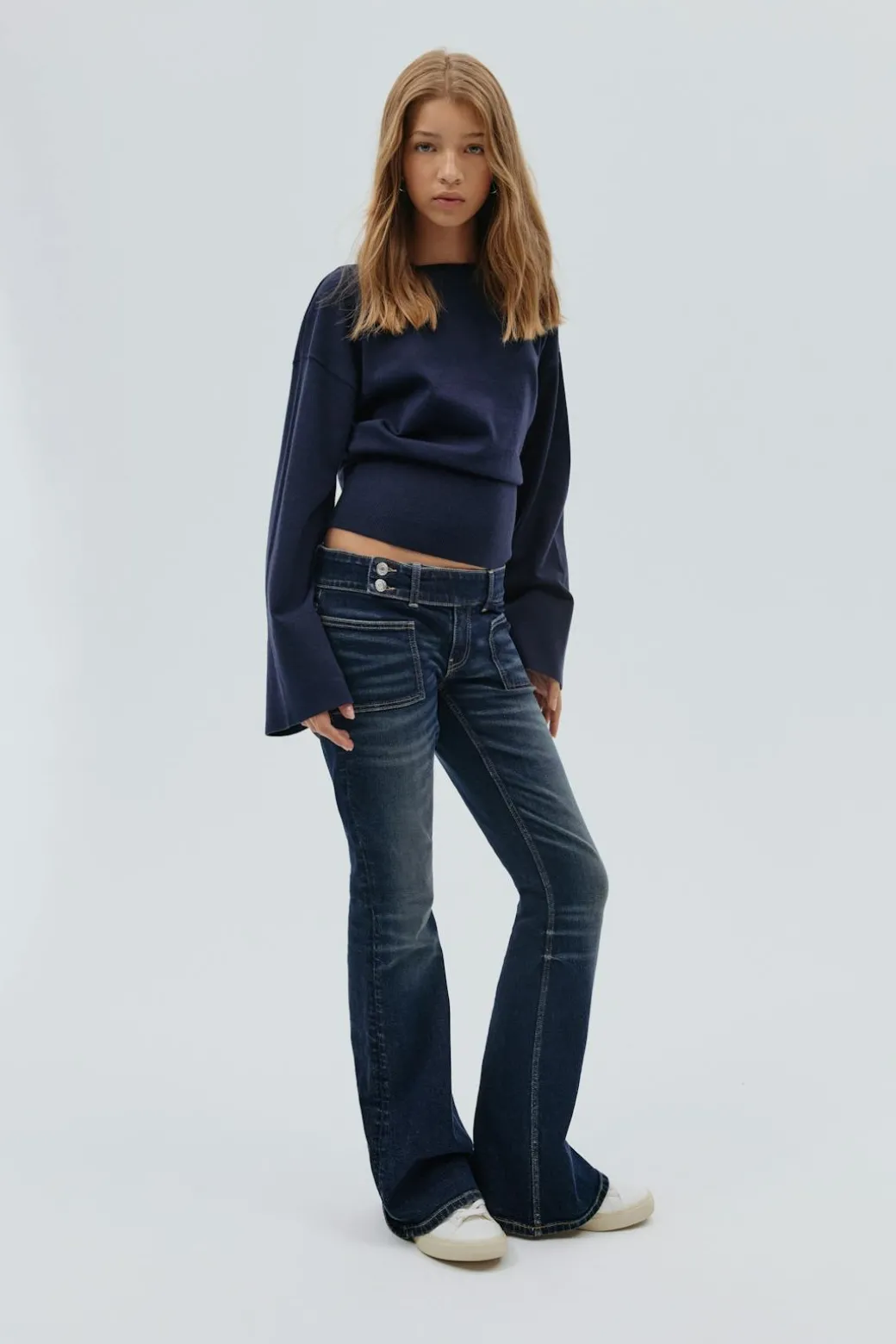 Pleated flare jeans