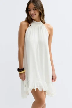 Pleated frill mini dress