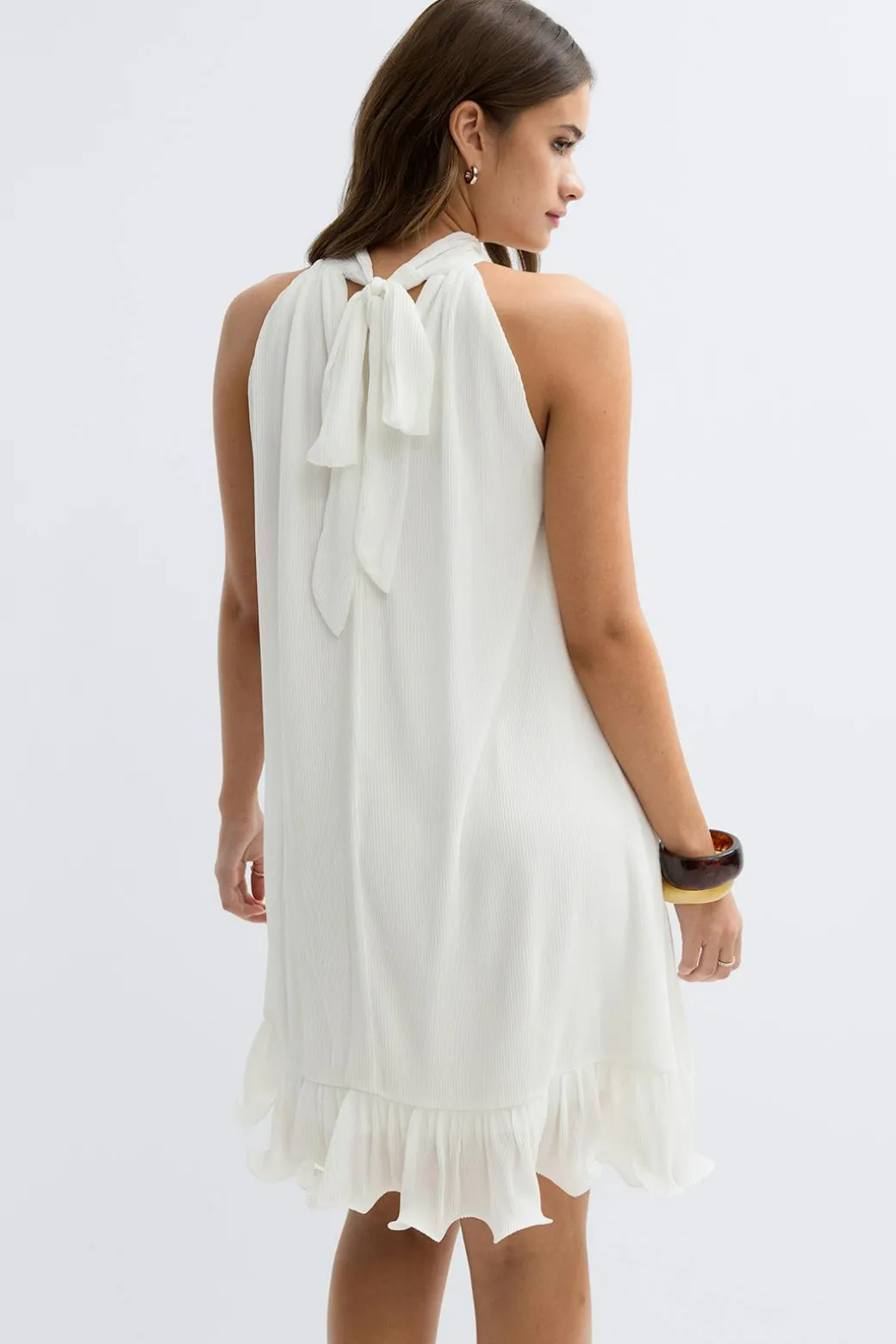 Pleated frill mini dress