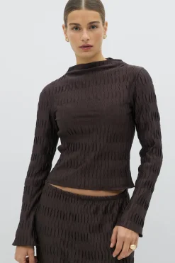 Pleated funnel neck top