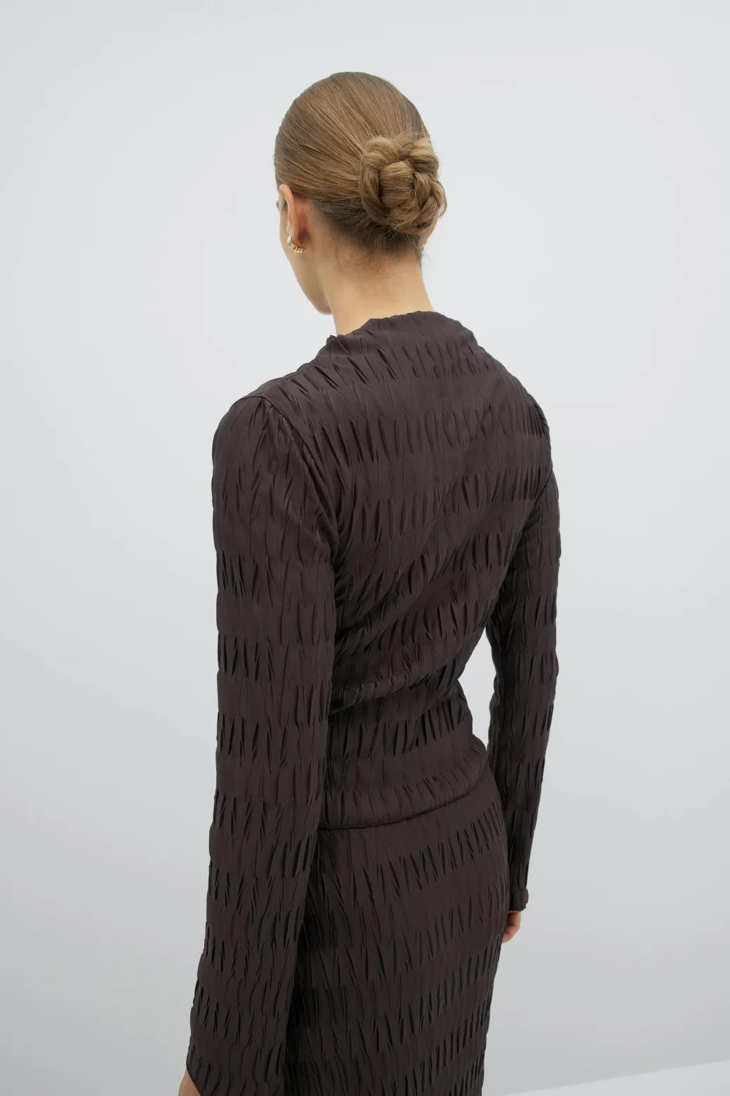 Pleated funnel neck top