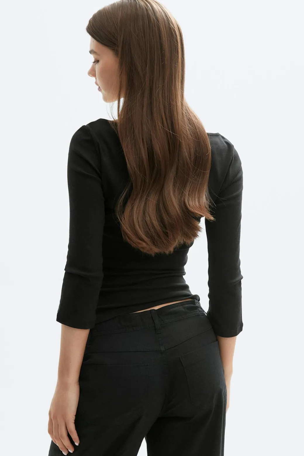 Quarter sleeve boatneck top