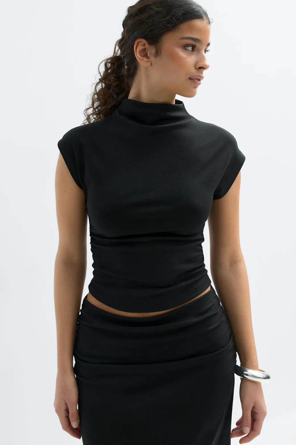 Ruched funnel neck top
