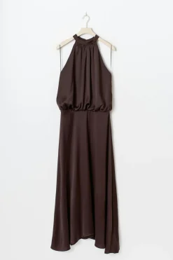 Satin halterneck maxi dress