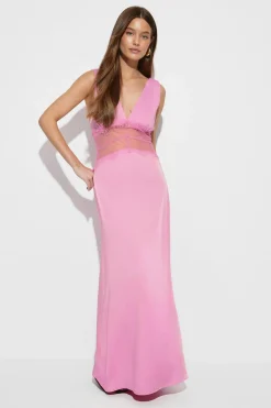 Satin lace maxi dress