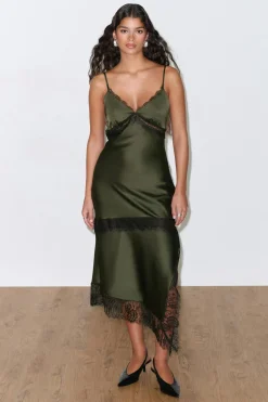 Satin lace midi dress
