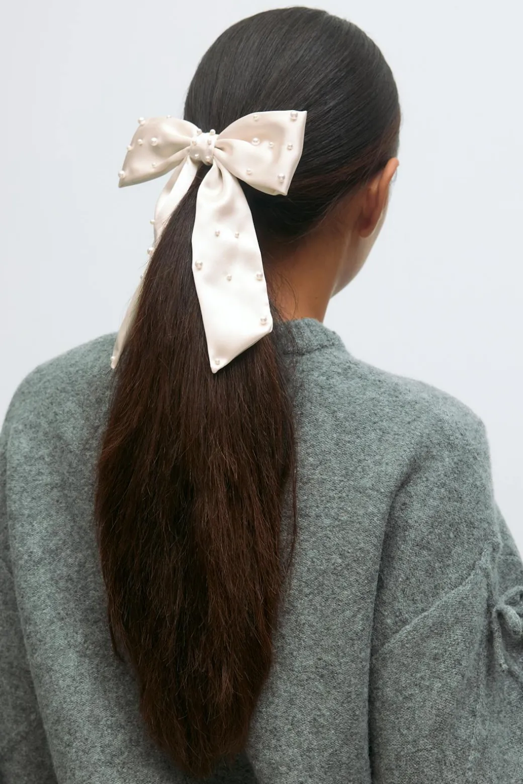 Satin pearl bow hair clip