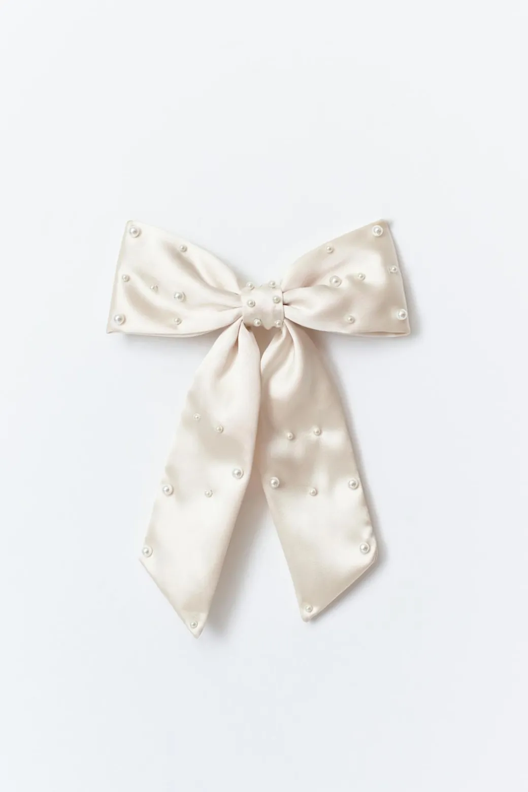 Satin pearl bow hair clip