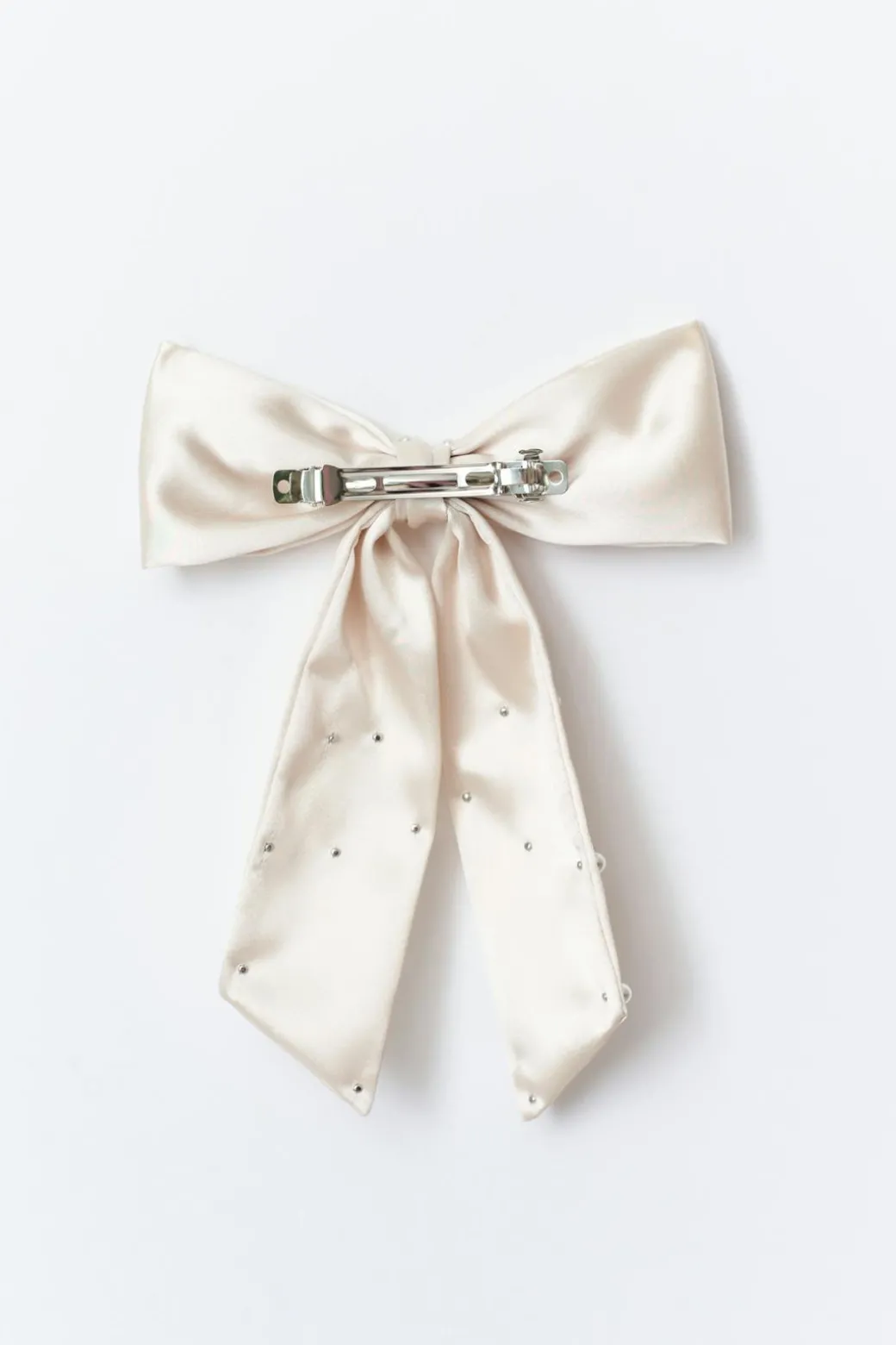 Satin pearl bow hair clip